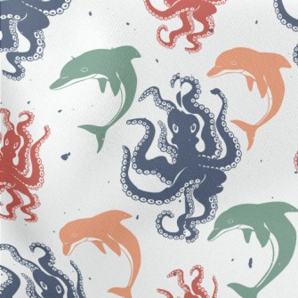 Colorful Octopus And Dolphin Lightweight Cotton Poplin