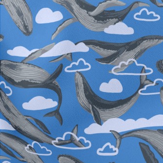 Hand Drawn Whale In The Sky Lightweight Cotton Poplin