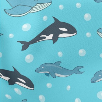 Cartoon Marine Mammals Lightweight Cotton Poplin