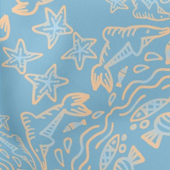 Hand Drawn Marine Life Lightweight Cotton Poplin
