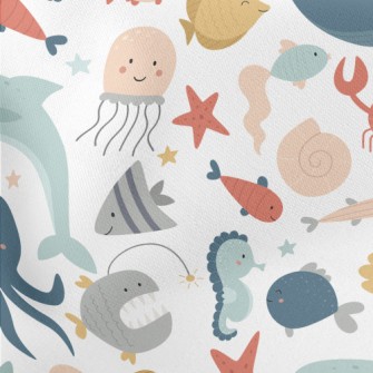 Cartoon Cute Underwater World Lightweight Cotton Poplin