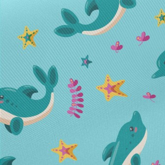 Cartoon Dolphin And Starfish Midweight Cotton Poplin