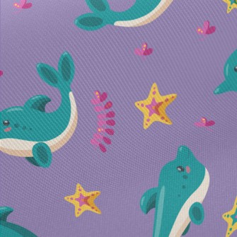 Cartoon Blue Dolphin Midweight Cotton Poplin