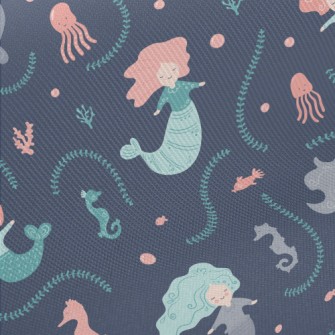 Cute Mermaid Under The Sea Midweight Cotton Poplin