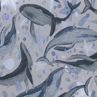 Elegant Hand Drawn Whale Midweight Cotton Poplin