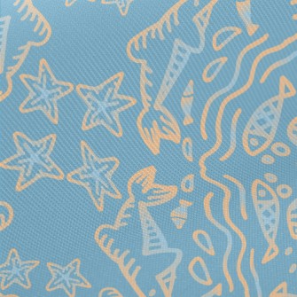 Hand Drawn Marine Life Midweight Cotton Poplin