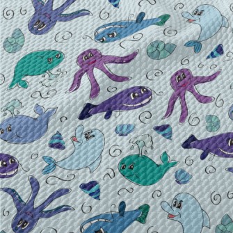 Marine Life Doodles Birdseye Piqué