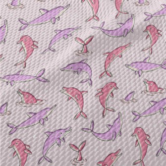Cartoon Pink And Purple Dolphi Birdseye Piqué