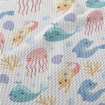 Mermaid And Happy Friends Birdseye Piqué