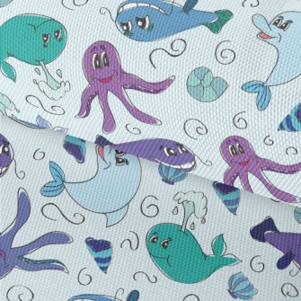 Marine Life Doodles Waterproof Oxford