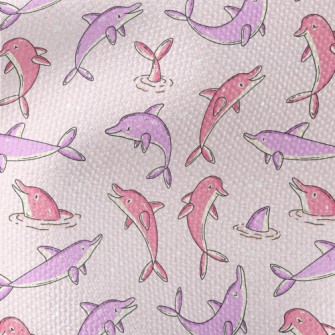 Cartoon Pink And Purple Dolphi Waterproof Canvas
