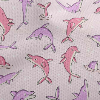 Cartoon Pink And Purple Dolphi Athletic Mesh Flat Back