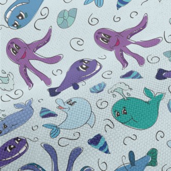 Marine Life Doodles Performance Linen