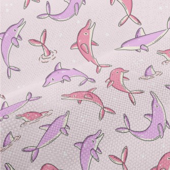 Cartoon Pink And Purple Dolphi Performance Linen