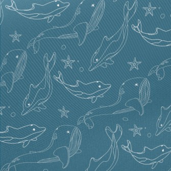 Whale Dolphin Line Illustratio Twill