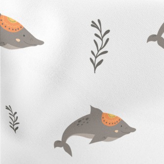 Hand Drawn Ethnic Dolphin Stretch Ponte