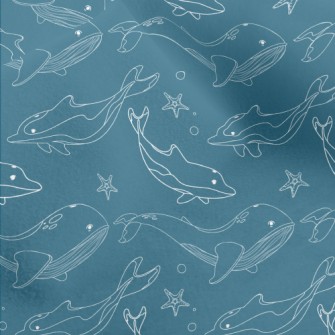 Whale Dolphin Line Illustratio Micro Fleece