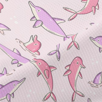 Cartoon Pink And Purple Dolphi Piqué