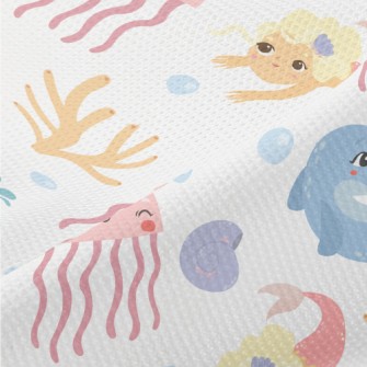 Mermaid And Happy Friends Piqué