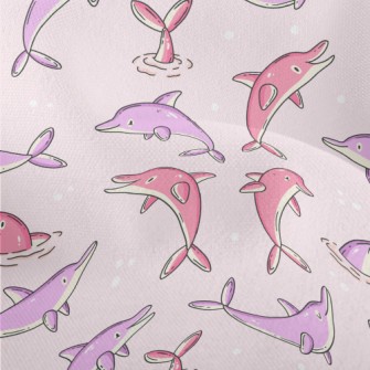 Cartoon Pink And Purple Dolphi Lightweight Performance Linen