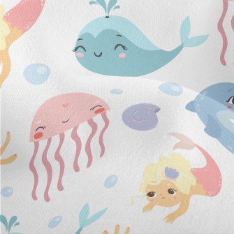 Mermaid And Happy Friends Lightweight Performance Linen