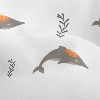 Hand Drawn Ethnic Dolphin Lightweight Performance Linen