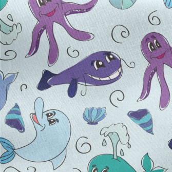 Marine Life Doodles Jersey Backed Fleece