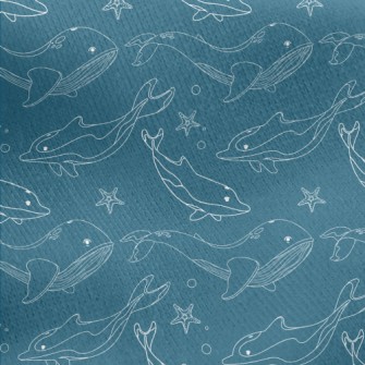 Whale Dolphin Line Illustratio Jersey Backed Fleece