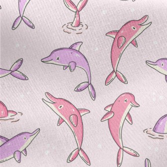 Cartoon Pink And Purple Dolphi Jersey Backed Fleece