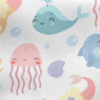 Mermaid And Happy Friends Jersey Backed Fleece