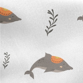 Hand Drawn Ethnic Dolphin Jersey Backed Fleece