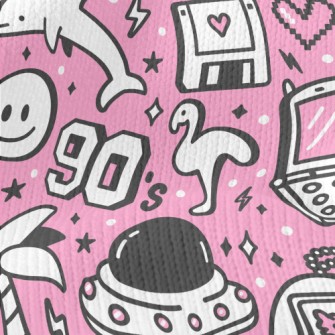 90s Retro Cartoon Pattern Stretch Jersey