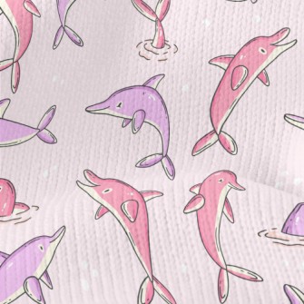 Cartoon Pink And Purple Dolphi Stretch Jersey