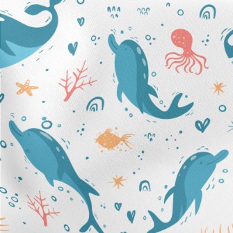 Cartoon Cute Whale Lightweight Cotton Poplin