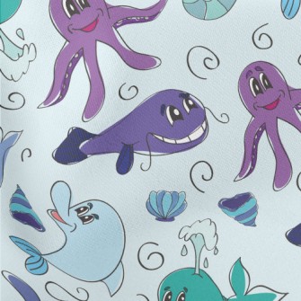 Marine Life Doodles Lightweight Cotton Poplin