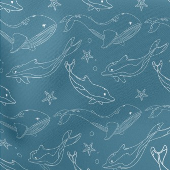 Whale Dolphin Line Illustratio Lightweight Cotton Poplin