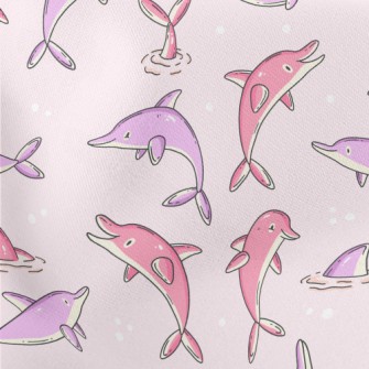 Cartoon Pink And Purple Dolphi Lightweight Cotton Poplin