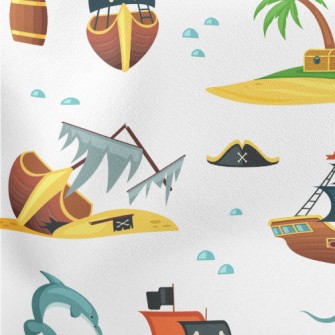 Pirate Ship Treasure Hunt Lightweight Cotton Poplin