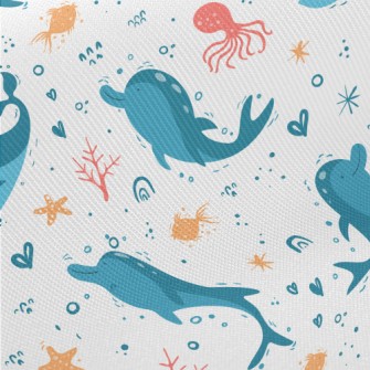 Cartoon Cute Whale Midweight Cotton Poplin
