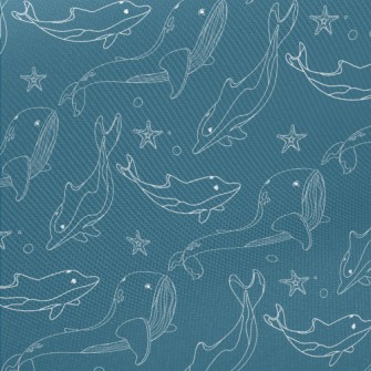 Whale Dolphin Line Illustratio Midweight Cotton Poplin