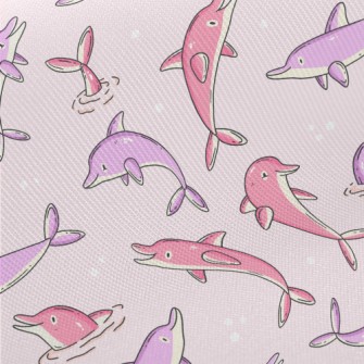 Cartoon Pink And Purple Dolphi Midweight Cotton Poplin