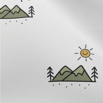 Hand Drawn Mountains And Sun Chiffon