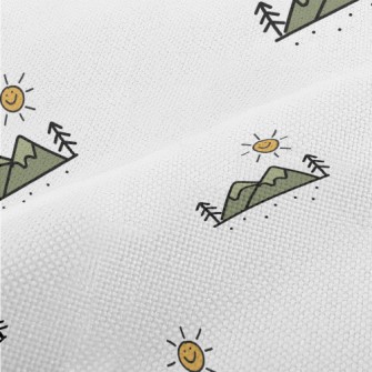 Hand Drawn Mountains And Sun Performance Linen