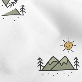Hand Drawn Mountains And Sun Micro Fleece