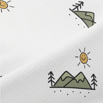 Hand Drawn Mountains And Sun Piqué