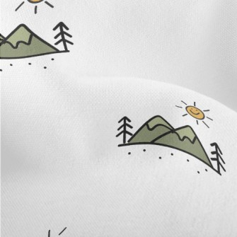 Hand Drawn Mountains And Sun Lightweight Performance Linen