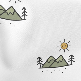 Hand Drawn Mountains And Sun Lightweight Cotton Poplin