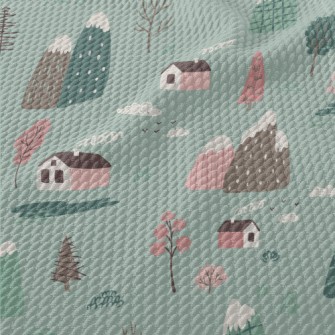 Hand Drawn Country Cottage Birdseye Piqué