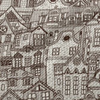 Hand Drawn Village Buildings Birdseye Piqué