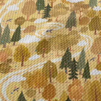 Hand Drawn Summer Forest Birdseye Piqué